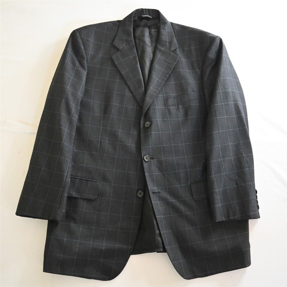 Southwick 44R Gray Windowpane USA Made Flannel Blazer‎ Suit Jacket Sport Coat